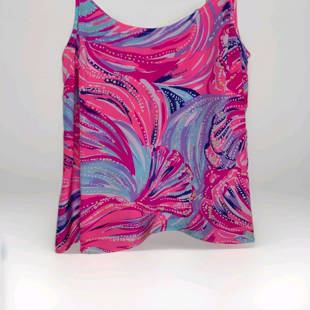 Lilly Pulitzer Graycee Oh My Guava Pink Multicolor 100% Silk Cami Top Size M - Picture 3 of 7